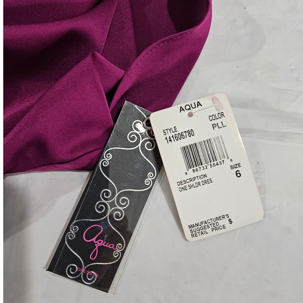 Aqua Womens One Shoulder Draped Satin Tulip Hem Cocktail Dress Plum Purple 6 - Picture 7 of 13
